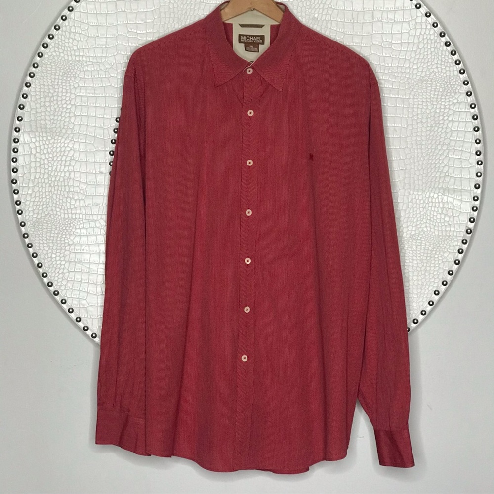 NWOT MICHAEL KORS MENS HIDDEN BUTTONDOWN RED XXL